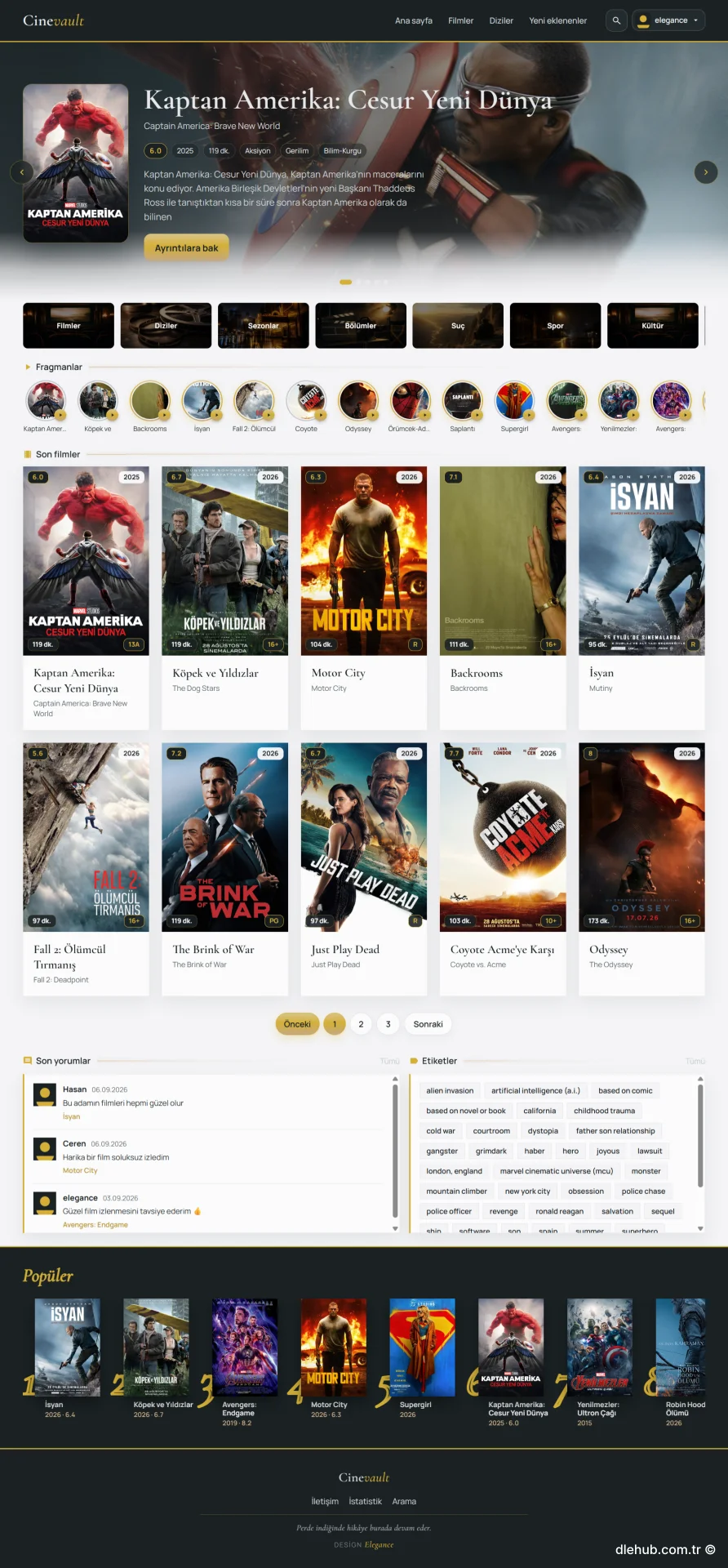 Cinevault v1.0 — DLE Film & Dizi Sinema Teması (Premium Açık Zemin, Mat Altın)